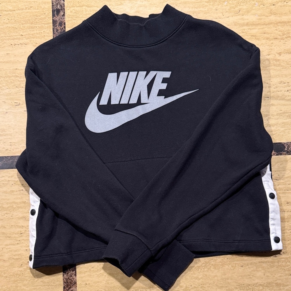 Nike Black Sweatshirt with White Logo and Side Snap Details